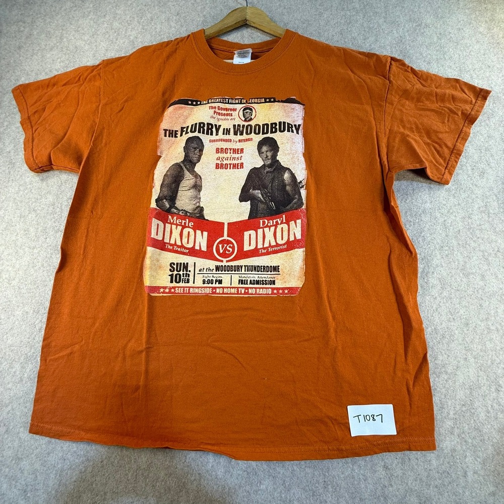 The Walking Dead Daryl vs‎ Merle Dixon Woodbury Thunderdome Shirt Mens XL Orange